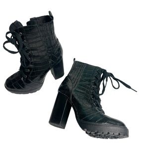 Steve Madden Lead faux Croc booties goth stacked block heel lace up / zi…